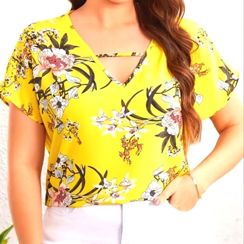 Ladies Yellow Floral plus Size Bat Sleeve Blouse sz 4X